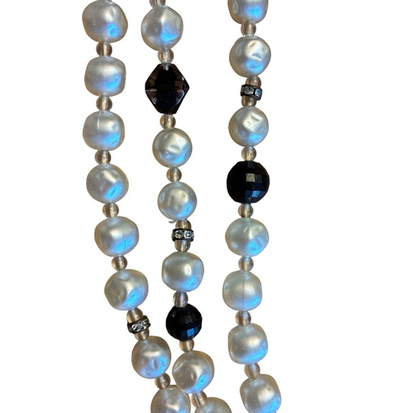 Vintage Brania Runway Black Glass & Clear Rhinestone Pearl Statement Necklace - Picture 8 of 9